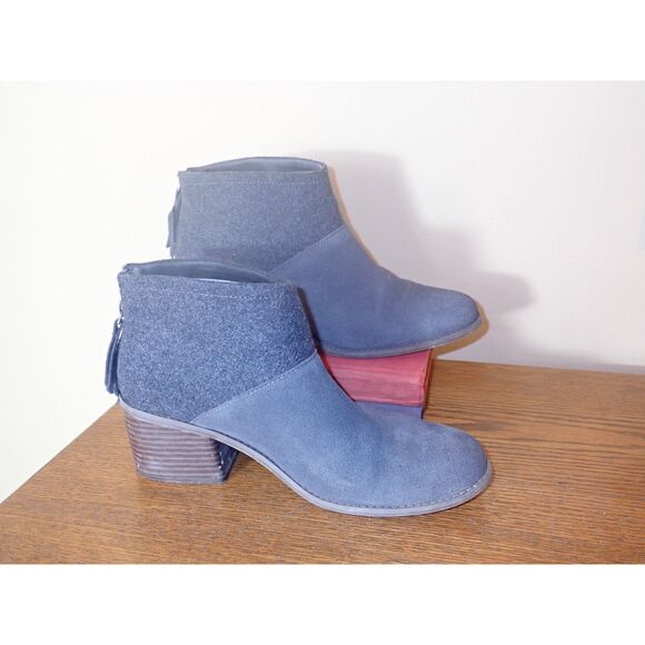 Toms Lacey Block Heel Suede Wool Ankle Bootie Size 11 Gray Boot - Picture 1 of 11